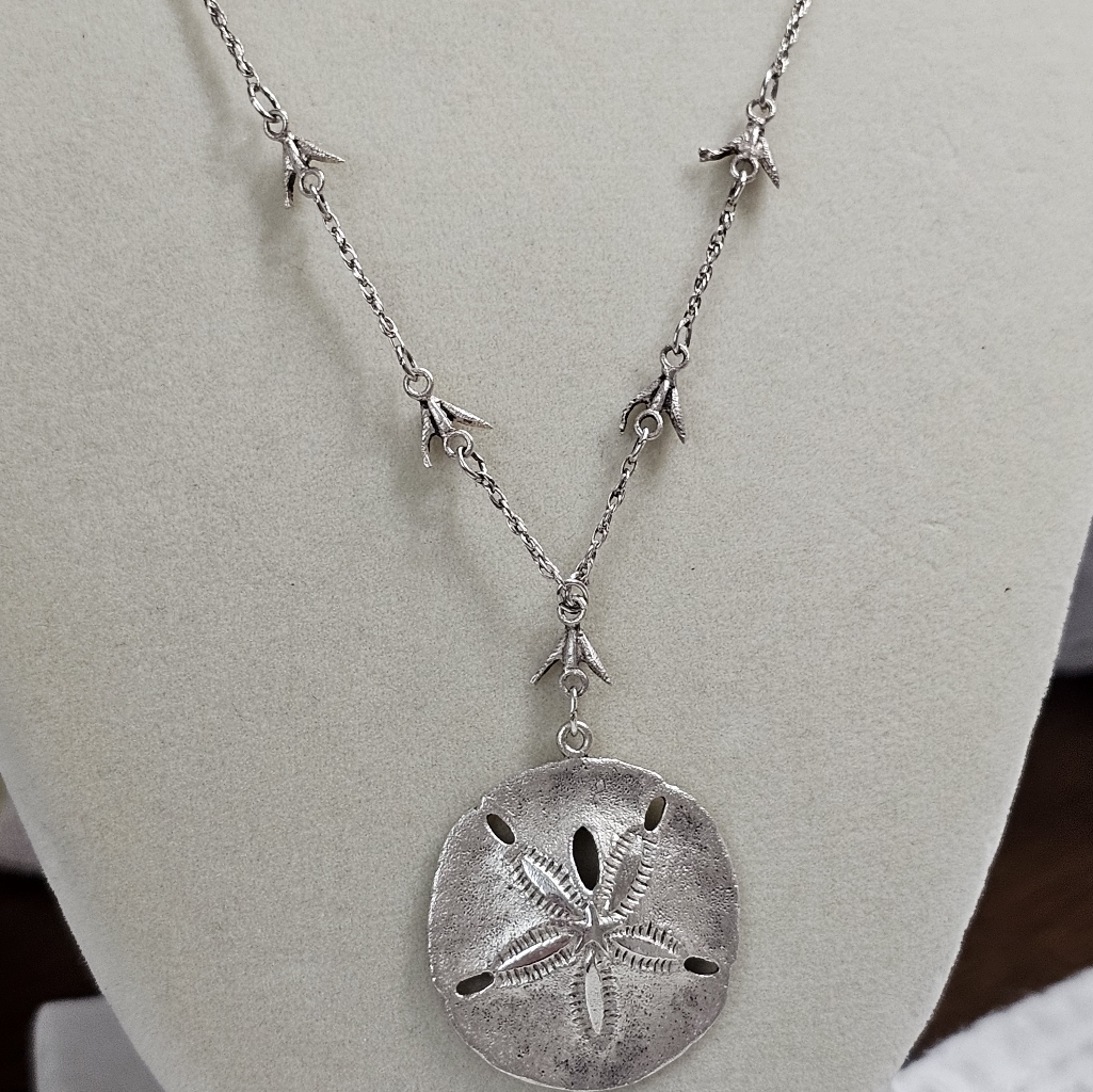 Vintage Sterling Silver Sand Dollar With Doves Necklace J&C Ferrara Rare